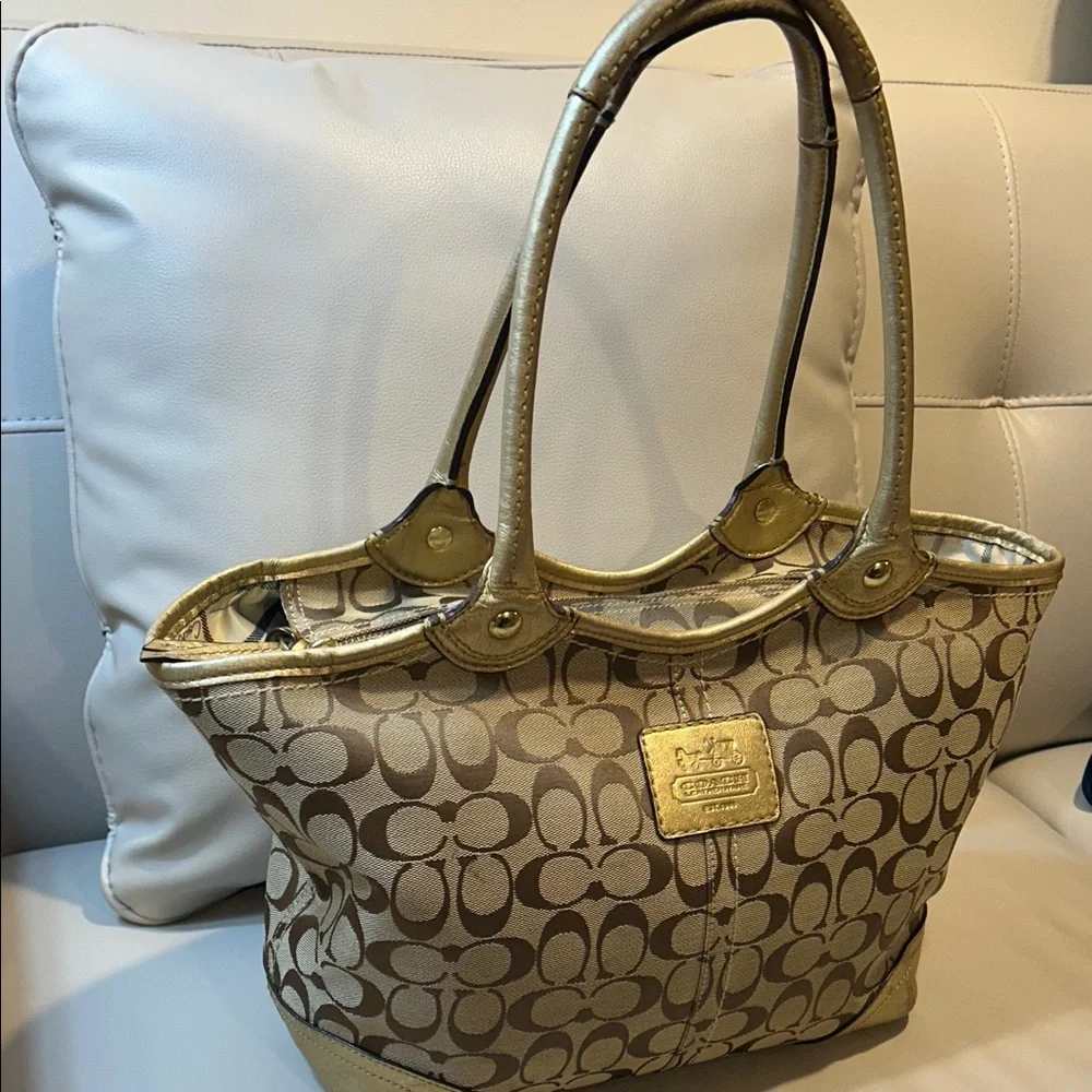 Coach Bleeker Signature Metallic Tattersall Tote - Picture 3 of 15